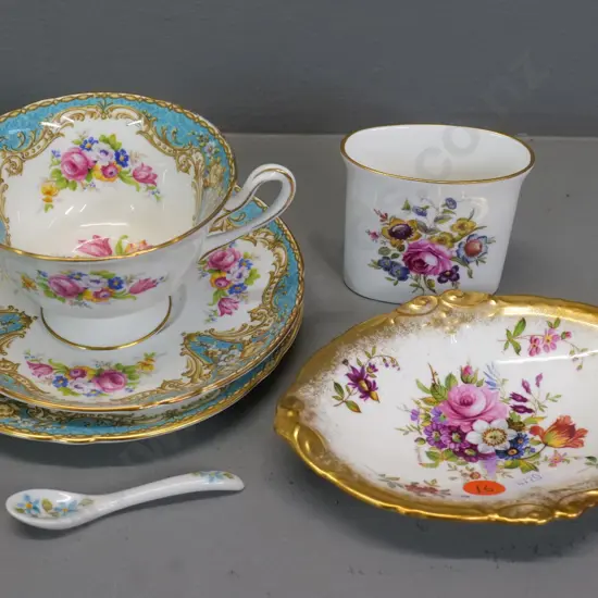 Shelley Regal trio, Hammersley Lady Patricia sweet dish, Worcester pot and a small china spoon