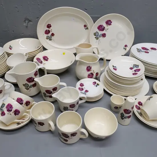 large assortment of Kelston / Lynndale Ware 'Rose Red' dinnerware - slightly different shades of cream