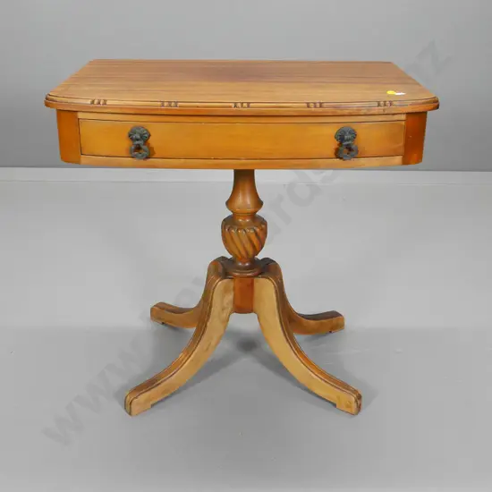 mahogany side table with pedestal base, one drawer H-590 W-610 D-370
