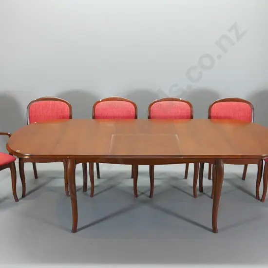 mahogany flip-extending dining table, 6 chairs w/chenille seats, 2 carvers. Crazing to polish H730 W1020 L2300 extended