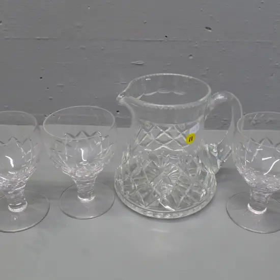 cut crystal items - 3 Stuart goblets and Webb-Corbett jug H-160
