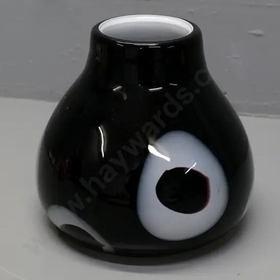 heavy art glass vase - black, white and dark red H-220 Diameter approx 240