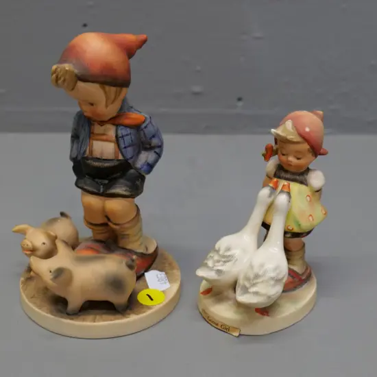 2 Goebels figurines - boy with piglets H-150, girl with geese