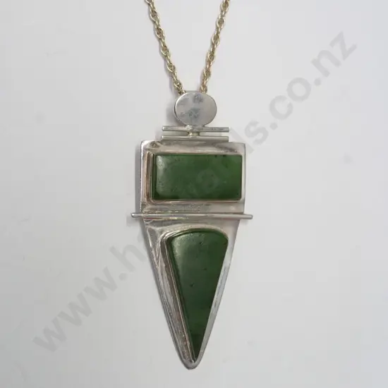 large greenstone pendant stamped 925