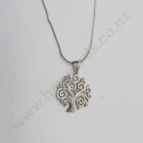 silver tree necklace stamped 925