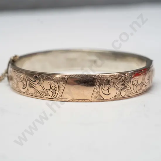 bangle rose gold over silver with safety chain stamped ster sil [has a few dents]