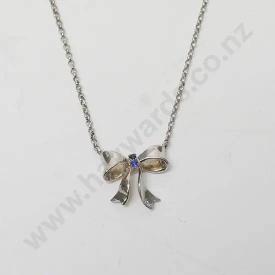 silver bow necklace stamped 925