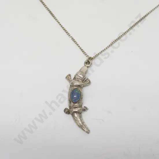 silver platypus with opal pendant chain stamped 925