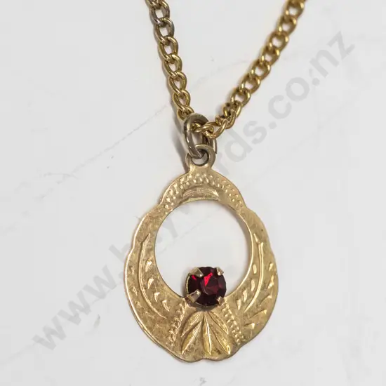 9ct garnet necklace stamped