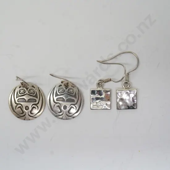 pair silver earrings [925] & pair of Frank Wolf metal arts sterling earrings