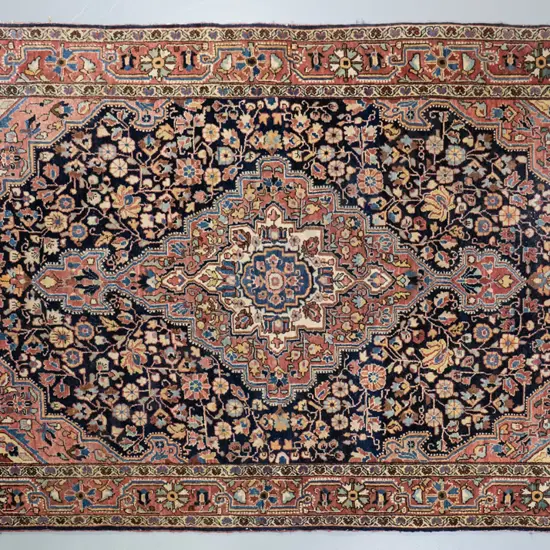 Persian style wool floor rug - pinks, blues and beige L-2100 W-1360