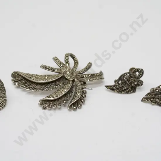 marcasite brooch, earrings & ring