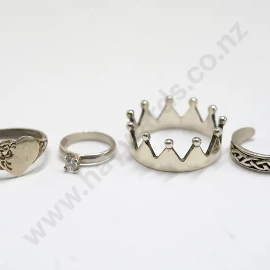 silver signet ring, silver crown ring, silver toe ring & silver charm ring all stamped