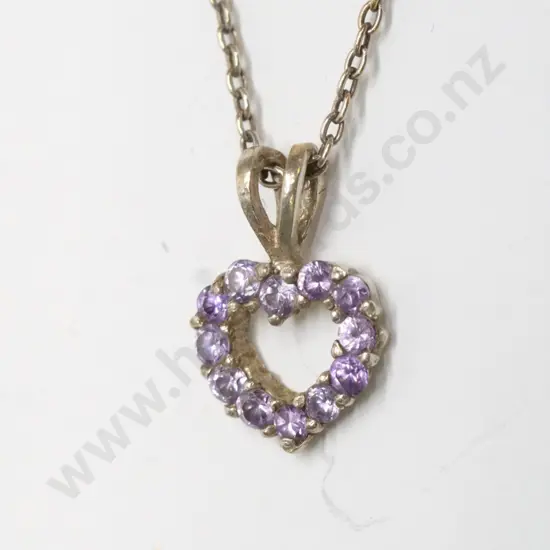 silver heart with amethyst necklace chain stamped 925