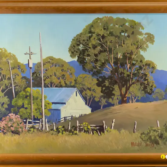 Irene Wood - framed oil - country scene H-450 W-600