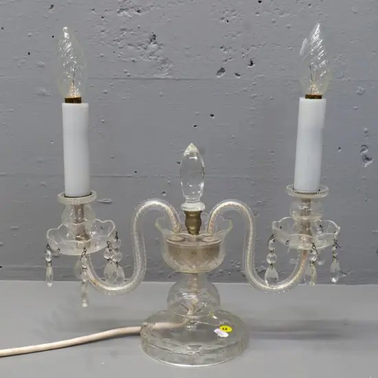 2-light cut crystal candle-style table lamp - several lustres missing H-350 W-340