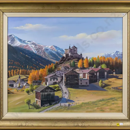 Douglas Williams - gilt framed oil  "Autumn in Engiadina, Switzerland" H-490 W-580
