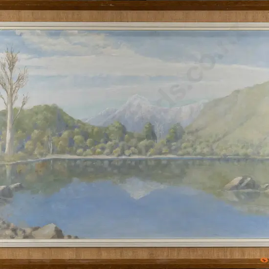 framed oil "Lake Alabaster, Hollyford Valley" H-390 W-600