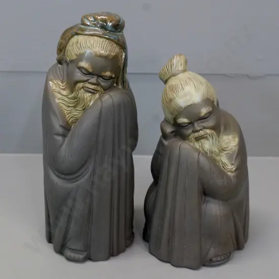 pair of Lladro Chinese style figures, matte & low glaze, taller is H-220