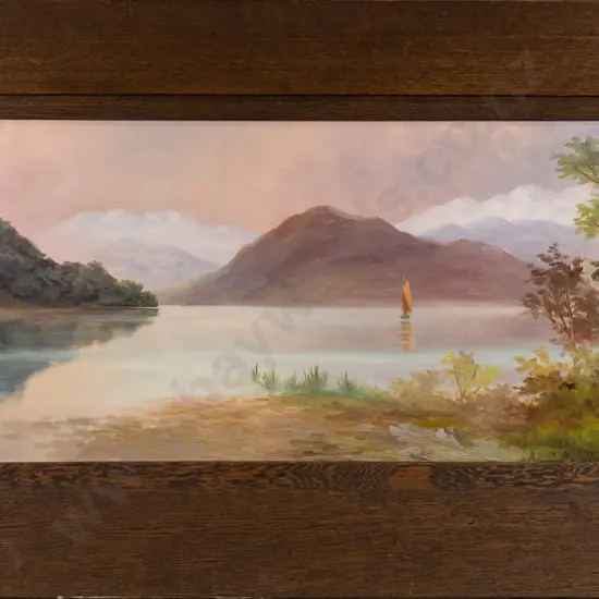 JC Veitch - framed colonial oil on canvas - lake scene H-320 W-750