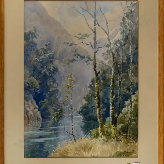 CH Howorth - framed watercolour "Sentinel Bluffs and Clutha River" H-370 W-260