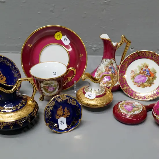 assorted Limoges miniatures including coffee cup & saucer, jugs, dishes etc.