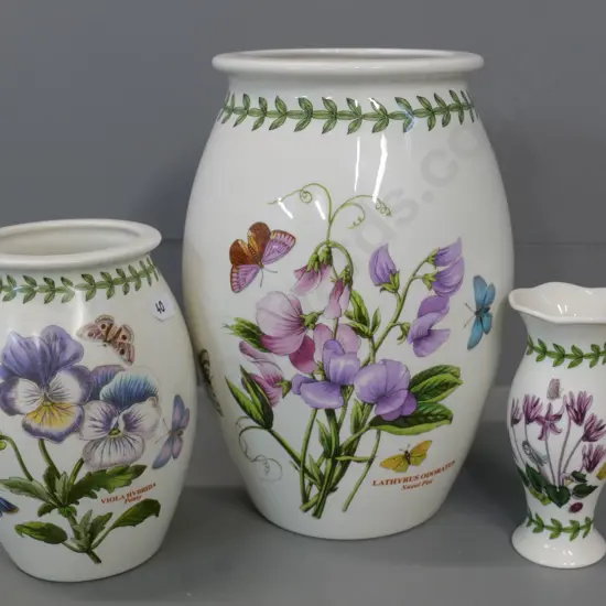 3 Portmeirion Botanic Garden vases - largest is H-240 Diameter 160