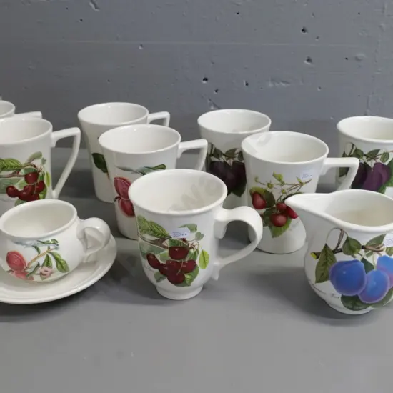 Portmeirion Pomona items - set of 6 coffee mugs, cup & saucer, 2 other mugs & a jug with crack to handle