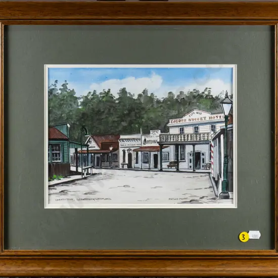 Phyllis Munro - framed watercolour "Shany Town, Greymouth, Westland" H-200 W-270
