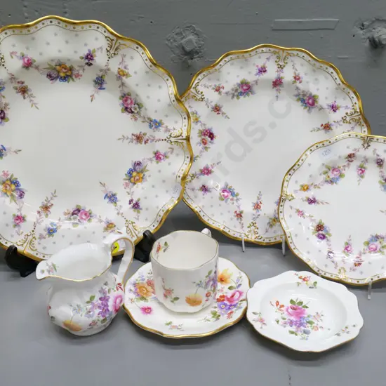 Royal Crown Derby china - 3 graduated 'Royal Antoinette' plates and 3 posies items