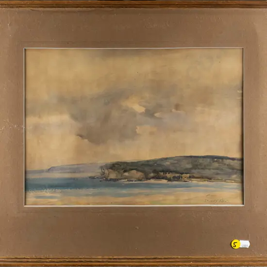 Stuart Reid - framed watercolour - coastal scene H-240 W-340