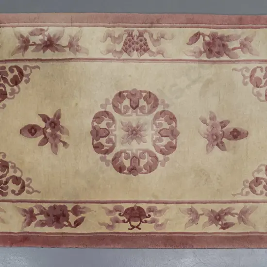 Chinese sculptured wool floor rug - dusty rose & beige L-1550 W-910