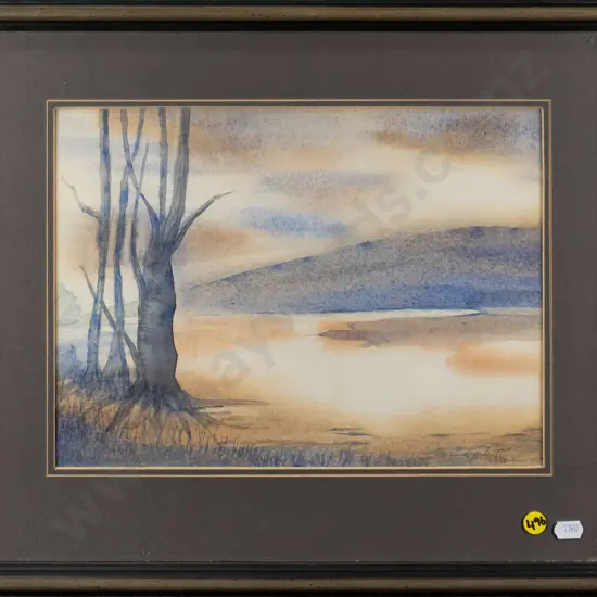 A Cooper 1986 - framed watercolour  "Sunset on Catlins Lake" H-230 W-300