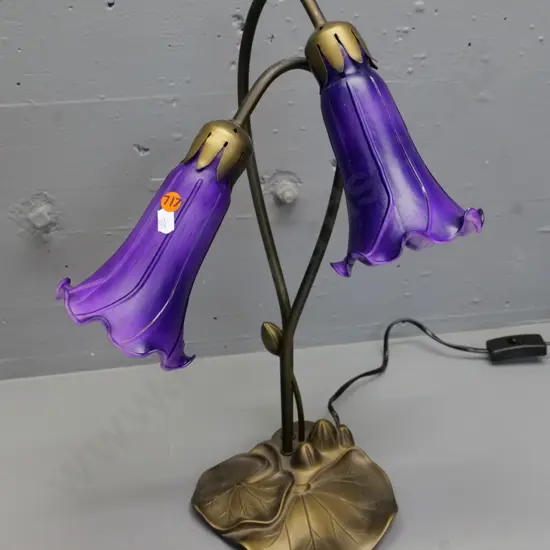 reproduction lily table lamp with composite base, purple glass shades H-440