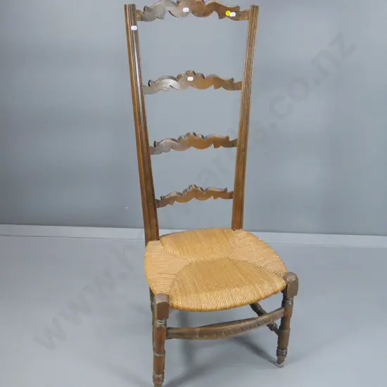 vintage high-back cottage chair with carved ladder back and front rail- missing 2 finials H-1100 W-400 D-430