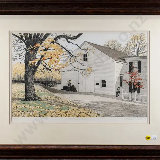 illegible signature 1982 - framed etching - farmhouse H-240 W-400