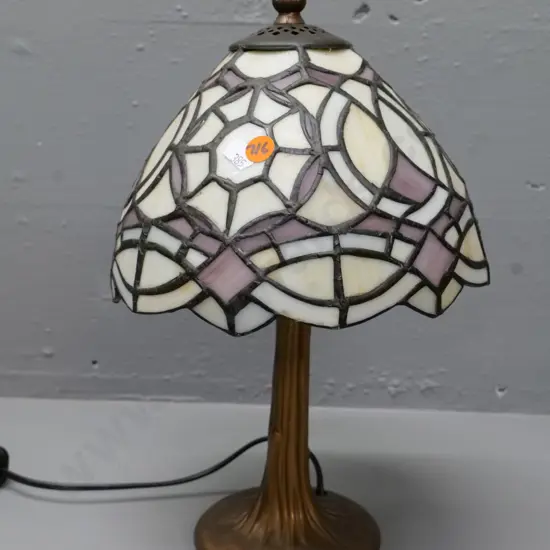 reproduction Tiffany style small table lamp - composite base, glass shade H-340