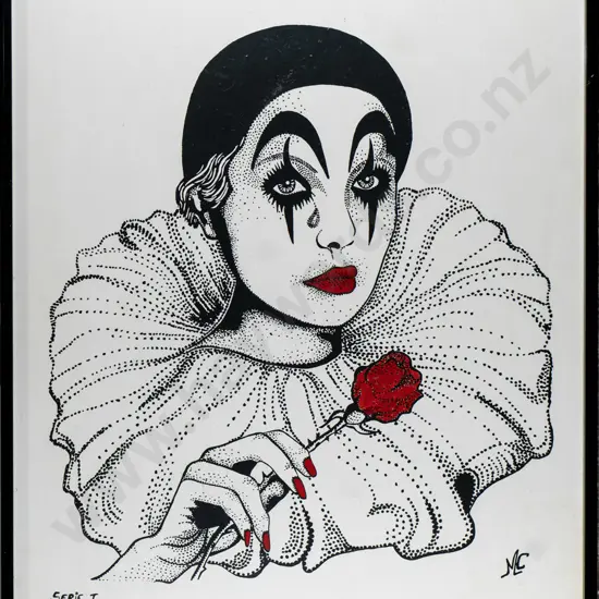 Monique C - framed ltd edition harlequin print 2/20  "Serie I" (small crack to glass in one corner) H-540 W-380
