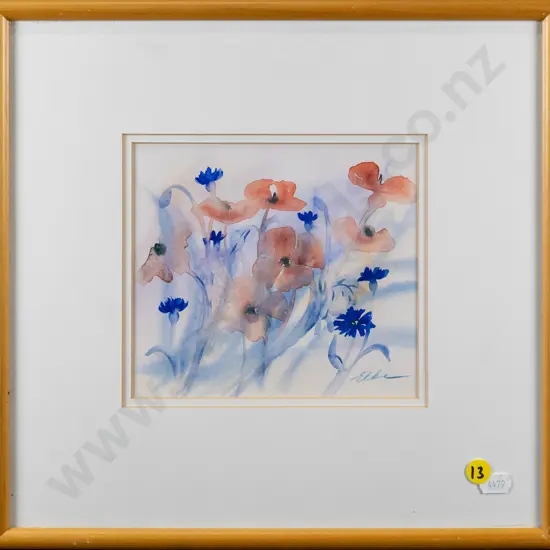 framed watercolour -flowers H-145 W-165