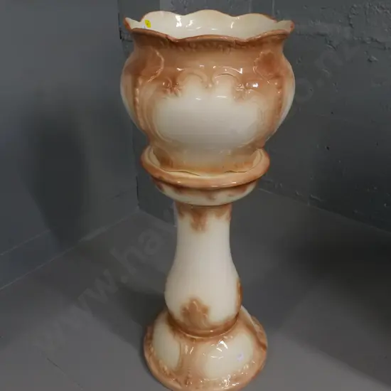 reproduction Victorian style china jardiniere and stand - combined height 670