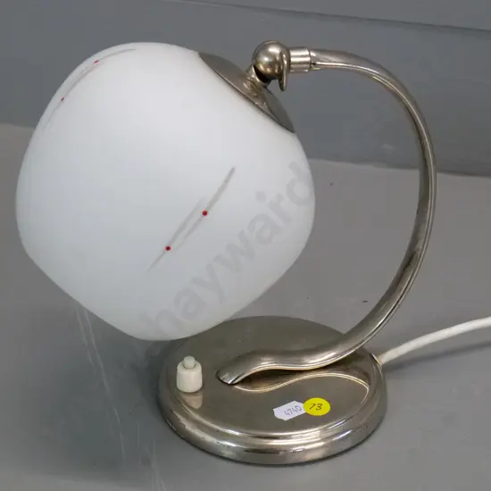 small chrome table lamp with frosted white glass shade H-220 Diameter 140