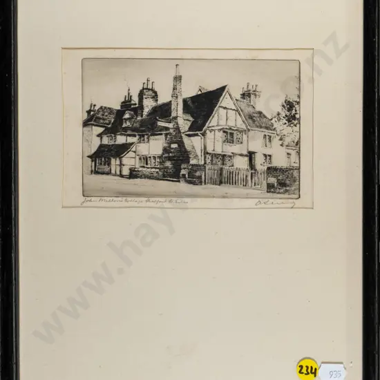 framed etching - village house H-90 W-140