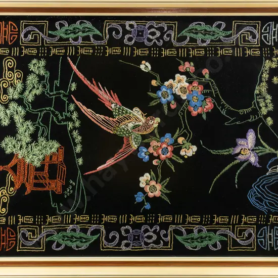 framed oriental needlework  H-660 W-530