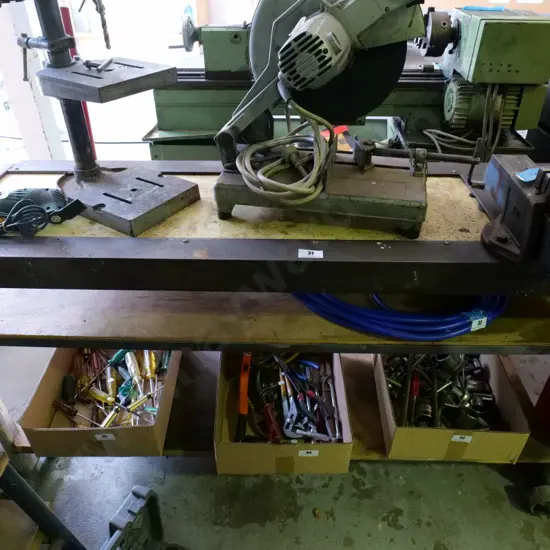 heavy duty homemade work bench on casters with 6" engineers vice. Trolley H-840 W-1570 D-490
