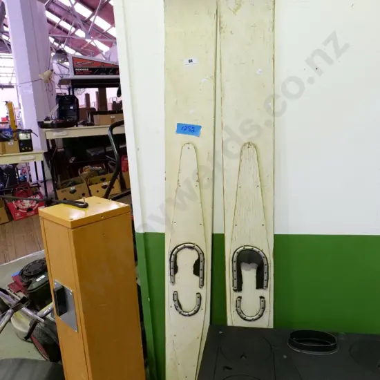 pair of vintage homemade water skis