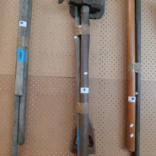 spade, garden edger, sledge hammer