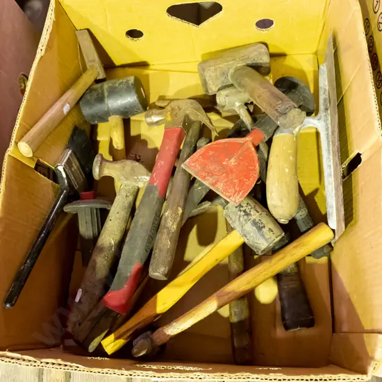 box; hammers, cold chisel etc