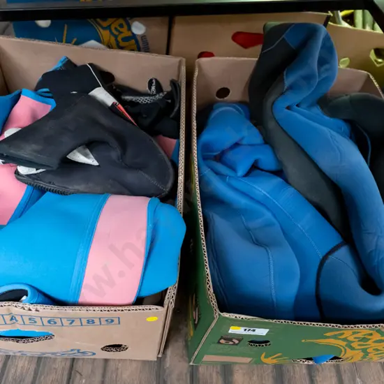 2x boxes of male and female wetsuits and accessories - yellow dots