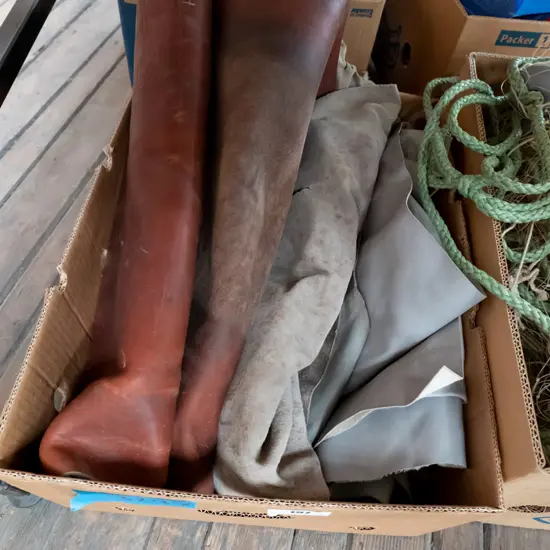 box; leather and vinyl