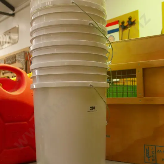 5 large plastic buckets
